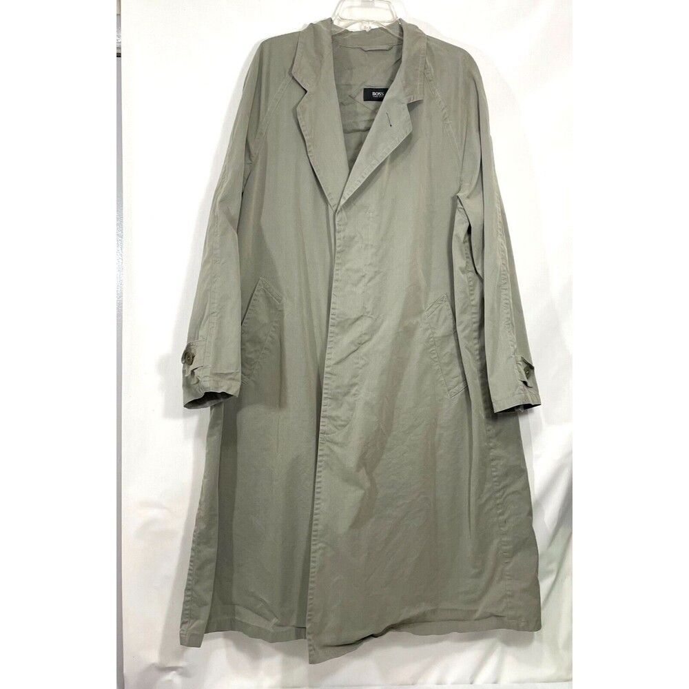 Hugo Boss Jacket Mens 42R Beige Trench Coat Panthera Long Cotton Nylon Vintage
